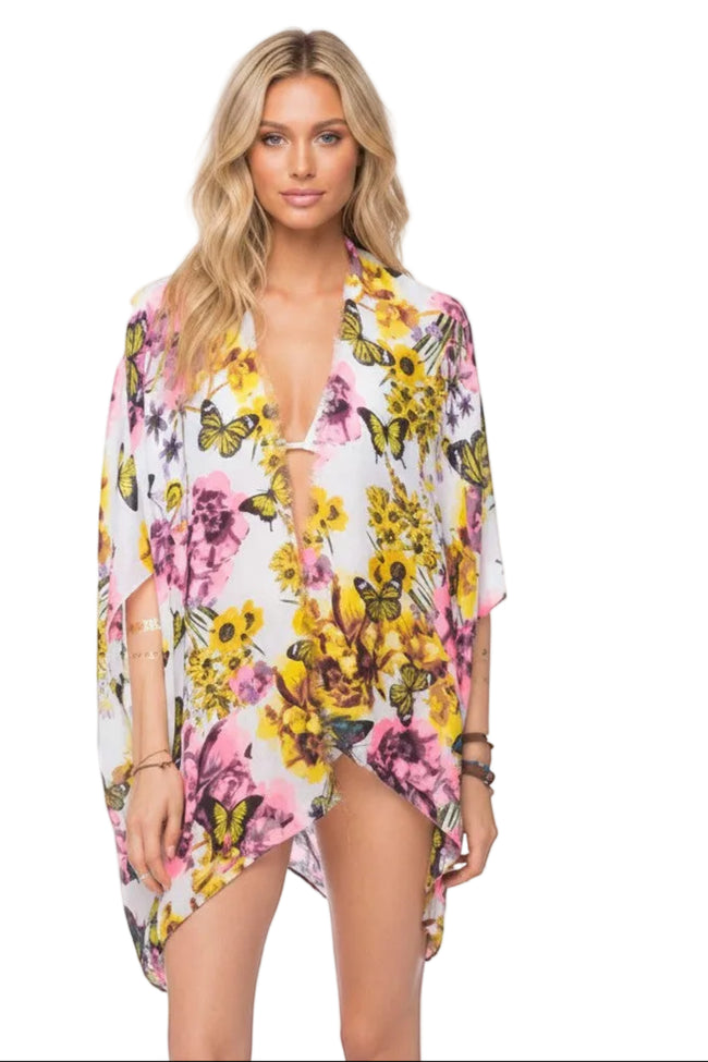 Butterfly Fields Print Kimono Coverup