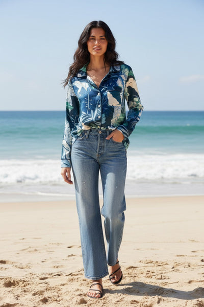 Button Front Piper Button Front Shirt | Aloha Paradise Print blue 3
