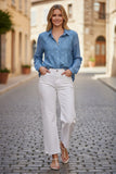 Button Up Front Lace Cotton Shirt - Pigment Dye blue denim