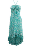 Ruffle-Hem Halter Midi Dress in Printed Silk