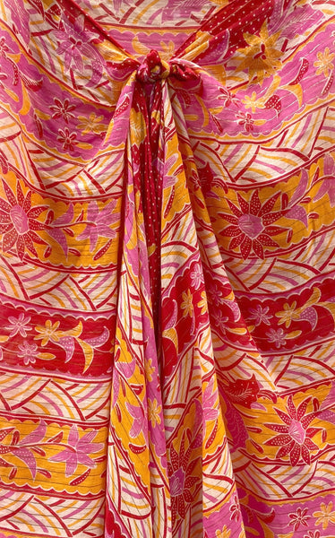 Floral Fusion Coral & Hibiscus Cotton Sarong Scarf Wrap