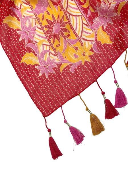 Floral Fusion Coral & Hibiscus Cotton Sarong Scarf Wrap