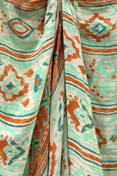 Block Artistry Luxury Green Print Cotton Lurex Sarong Scarf Wrap
