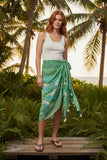 Leafy Veranda Bright Green Print Cotton Lurex Sarong-Scarf Wrap