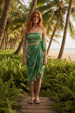 Leafy Veranda Bright Green Print Cotton Lurex Sarong-Scarf Wrap