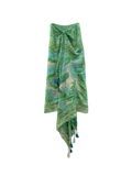 Leafy Veranda Bright Green Print Cotton Lurex Sarong-Scarf Wrap