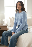 Cameron Bell Sleeve Novelty Stitch Cotton Cashmere Crewneck Sweater blue sky