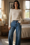 Cameron Bell Sleeve Novelty Stitch Cotton Cashmere Crewneck Sweater chalk white