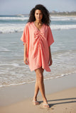 Caroline Kaftan Ruching Linen Blend Sundress Coverup in Coral 2