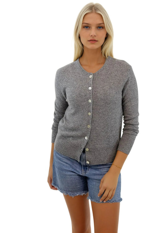 Cashmere Button Front Heather Grey Women's Cardigan