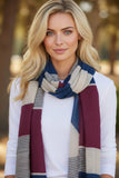 Castaway Stripe Printed Scarf Wrap | Wine Blue Color Block Shawl 3