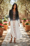 Catalina Maxi Cotton Embroidery Detail Gauze Kaftan Resort Luxury Sundress white  black and white dip dye