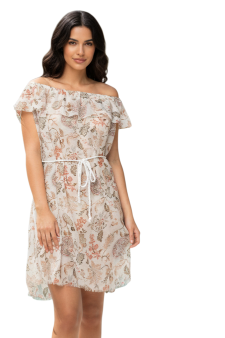White with Metallic Print Sheer Braided Kaftan Cover Up