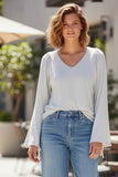 Celina Drawstring-Sleeve V-Neck Pullover Sweater Surf Lt Grey 2