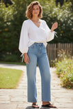 Celina Drawstring-Sleeve V-Neck Pullover Sweater White 2