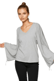 Celina Drawstring Sleeve Sweater V Neck Pullover - Subtle Luxury smoke grey