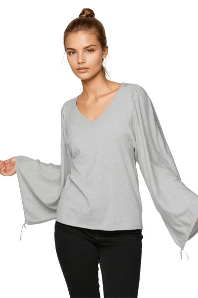 Celina Drawstring Sleeve Sweater V Neck Pullover - Subtle Luxury smoke grey