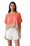 Chelsea Dip Dye Ruffle Bottom Cotton T-Shirt Top sunset tie dye orange tan white 2