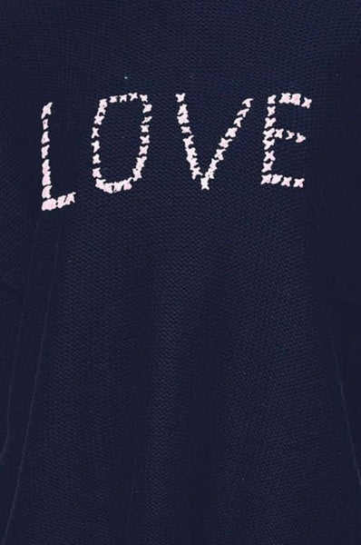 Chunky Cotton Blend Pullover Sweater- Cross Stitch "Love" hand embroidery swatch blue