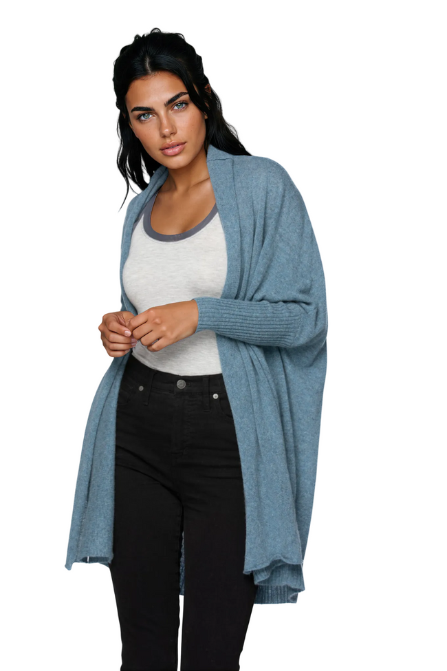 Cocoon Cashmere Sweater Long Cardigan subtle luxury blue mist