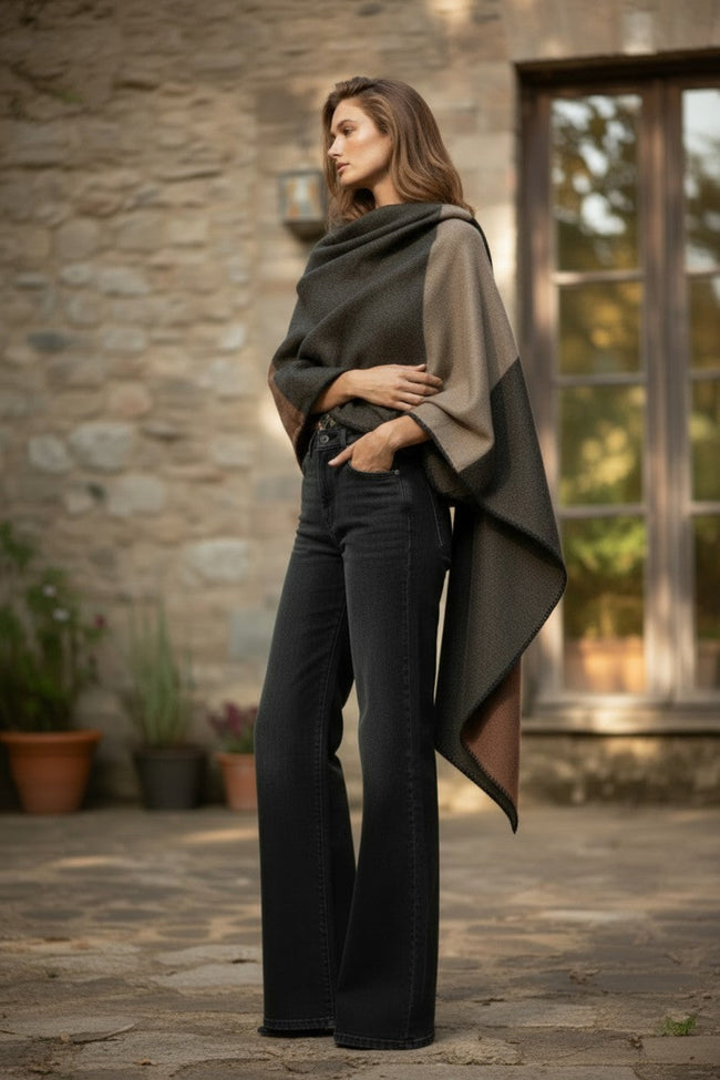 Color Blocked X-Large Blanket Wrap with Stitch Detail autumn 2