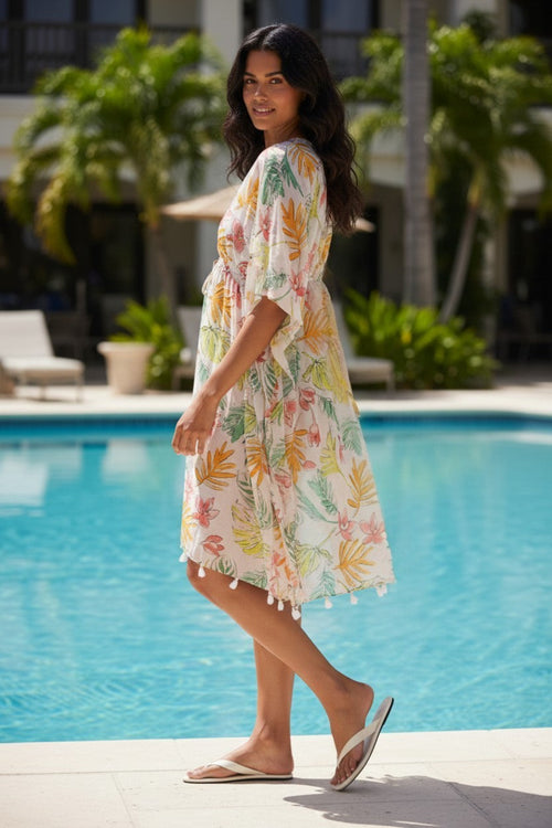Colorful Spring Isle Sundress Coverup In Pink-Yellow