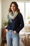 Convertible Over-sized Hand Knit Scarf in Cream & Grey 2