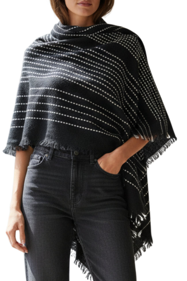 Cool Runnings Fall Winter Blanket Wrap in Black with White Stitches spun winter blanket wrap