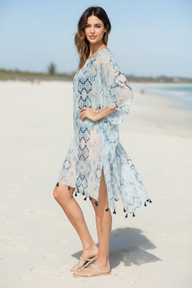 Cosmic Drama Sheer and Soft Print | Marina Coverup Sundress 3 blue