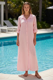 Cotton Gauze with Lurex Stripe Daydreamer Button Front Maxi Dress pink lurex