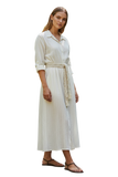 Cotton Gauze with Lurex Stripe Daydreamer Button Front Maxi Dress white lurex