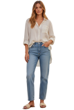 Cotton Gauze with Lurex Stripes Wanderlust Button Front Shirt ivory 3