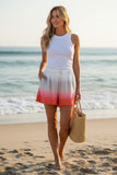 Cotton Lounge Ruffle Edge Short in Dip Dye Color Desert coral white grey