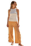 Cotton Lurex Stripe Gauze Drawstring Side Tie Beachside Pant mandarin orange color