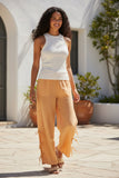 Cotton Lurex Stripe Gauze Drawstring Side Tie Beachside Pant mandarin orange 