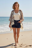 Cotton with Lurex Shine Fringe-Edge Cropped Kimono Nobel Cockerel Red