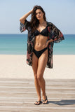 Coverup Bell Sleeve Coverup Print Kimono with Touch of Metallic black multi mood
