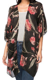 Coverup Bell Sleeve Coverup Print Kimono with Touch of Metallic black red