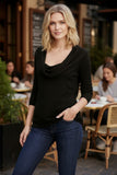 Cowl-Neck Sweater | Open Knit Stitch Sheer Front | Tencel - Cashmere Blend Knit, black mood  close up