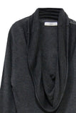 Cowl-Neck Sweater | Open Knit Stitch Sheer Front | Tencel - Cashmere Blend Knit, pebble grey  close up