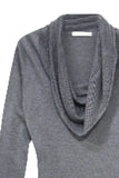 Cowl-Neck Sweater | Open Knit Stitch Sheer Front | Tencel - Cashmere Blend Knit, storm close up