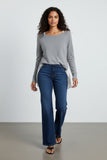Crewneck Cotton-Cashmere Sweater with Silk Back Print Panel
