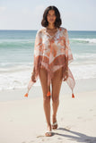 Crop Tassel Poncho in Peacock Garden Sheer Print 2