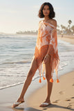 Crop Tassel Poncho in Peacock Garden Sheer Print