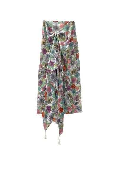 Tropical Oasis Floral White with Multi Color Print Scarf Wrap Sarong