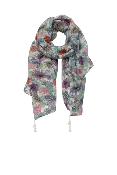 Tropical Oasis Floral White with Multi Color Print Scarf Wrap Sarong