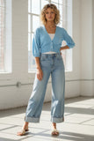 Daisy Balloon Short Sleeve Almost Vintage Sweater Button Crop Sweater Pool Blue