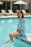 Dance at the Bazaar Blue Sheer Print V-Neck Kaftan Coverup 2