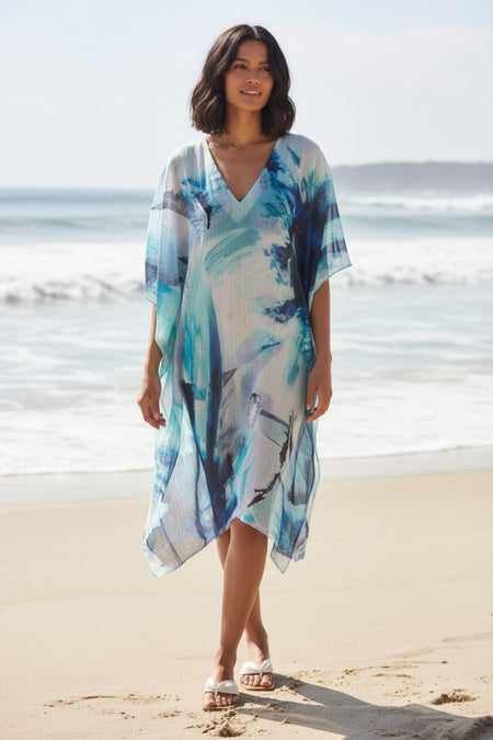 Nightfall Dark Blue Abstract Stamp Print Isle Sundress Cover-Up