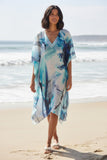 Dancing Lights Blue Sheer Kaftan V-Neck Sundress Coverup